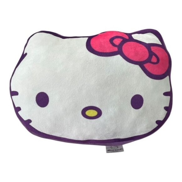 Sanrio Hello Kitty Face Plush Pillow – White & Purple with Pink Bow – 2010s - Picture 1 of 2
